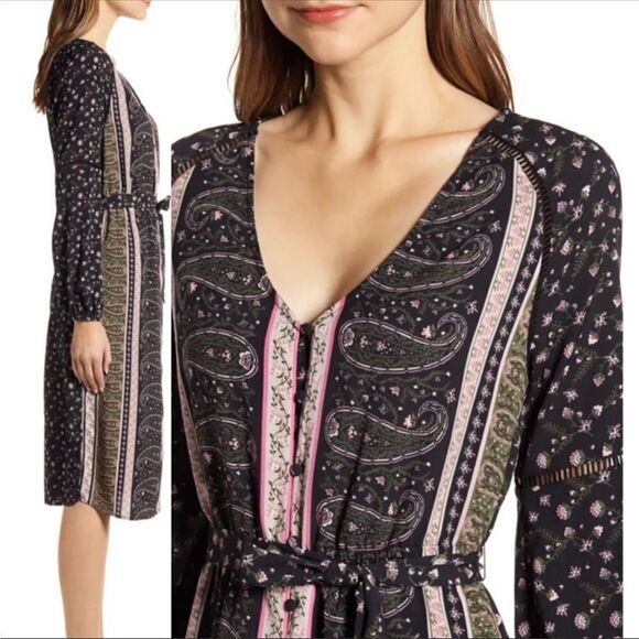 Cupcakes and Cashmere Nollie Stripe Long Sleeve Midi Dress Sz Small - Picture 2 of 16